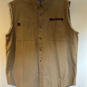 Haley Davidson khaki sleeveless shirt .Size XL